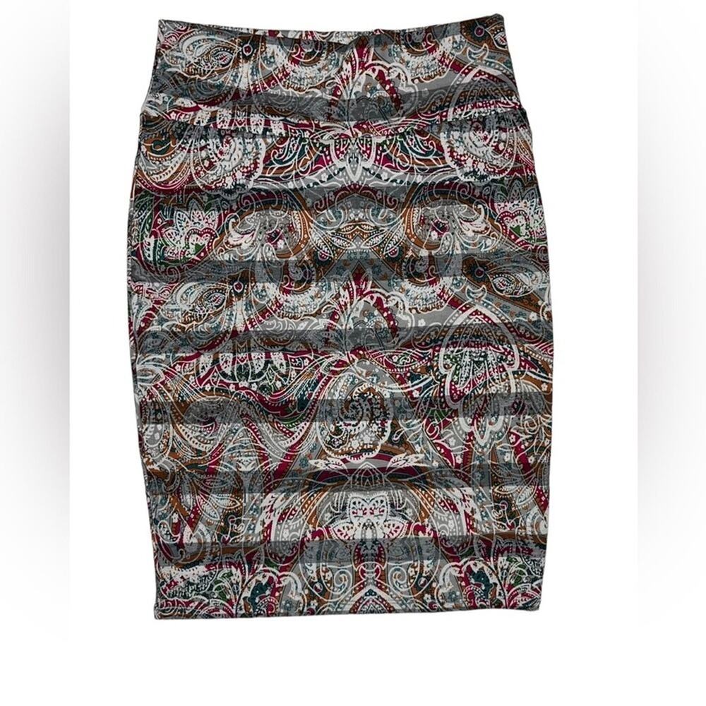 LuLaRoe Cassie Pencil Skirt Multicolor Paisley Striped Design Size Med Career